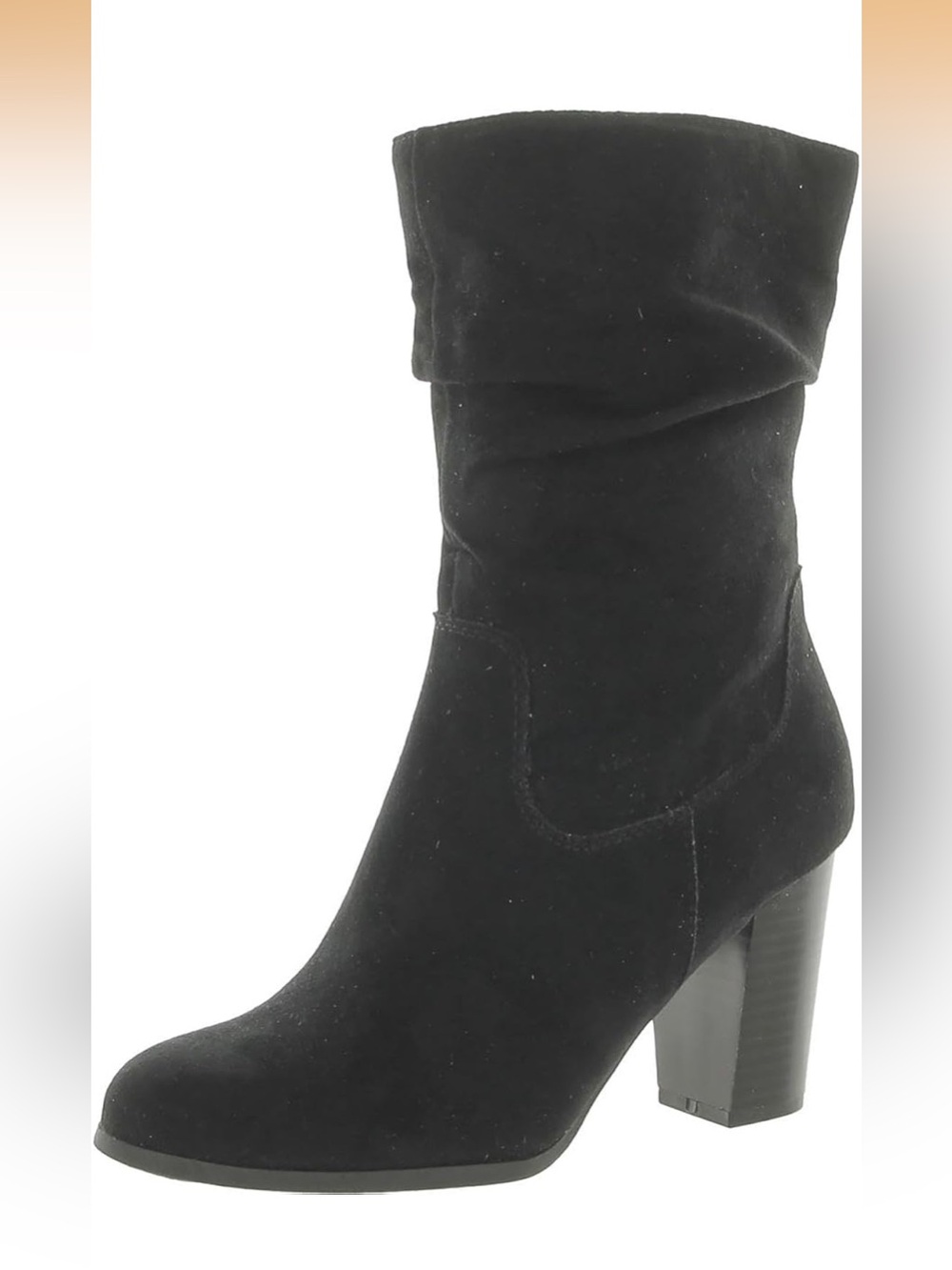 Black Suede Mid-Calf Block Heel Women's Boots size 7 but fits a size 6 !